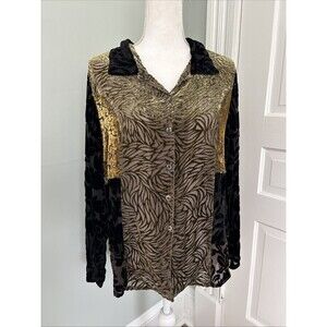 Citron Santa Monica Blouse Top Parisian French‎ Inspired Burnout Silk Medium